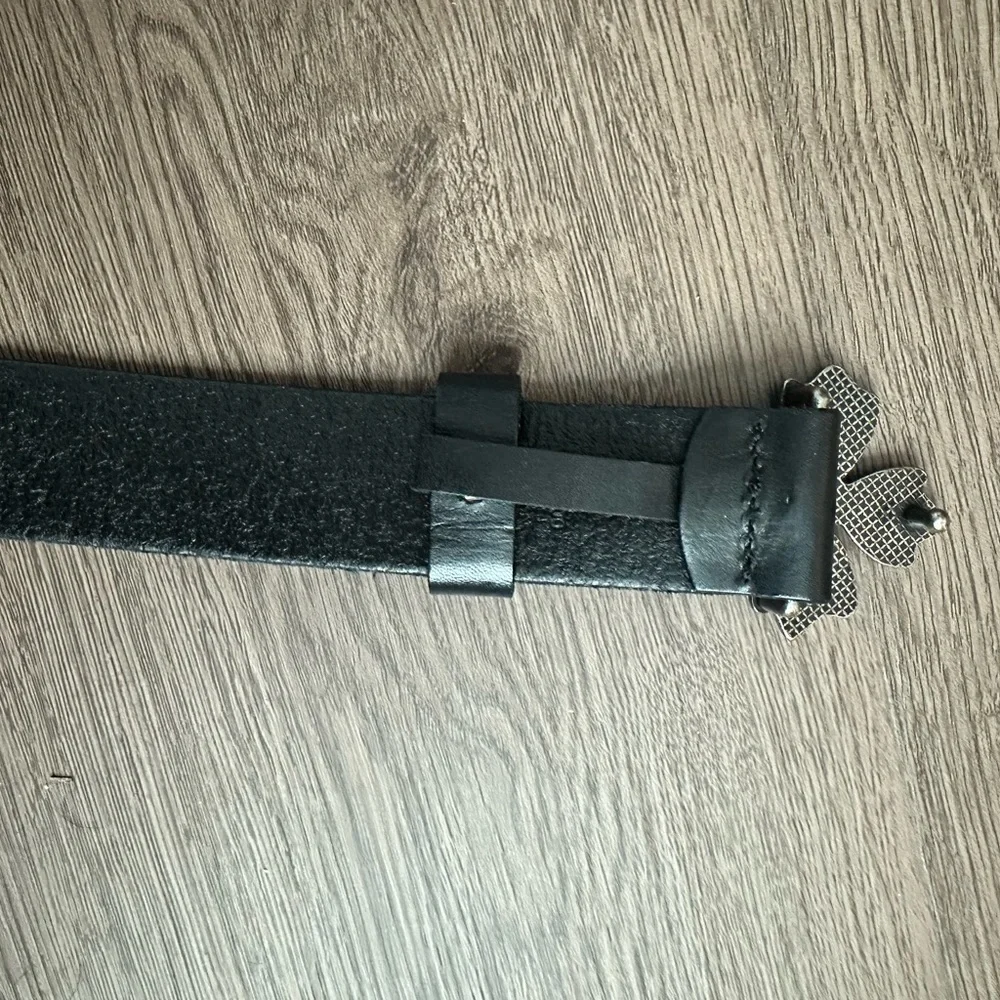 Black Leather Belt with Silver Floral Concho